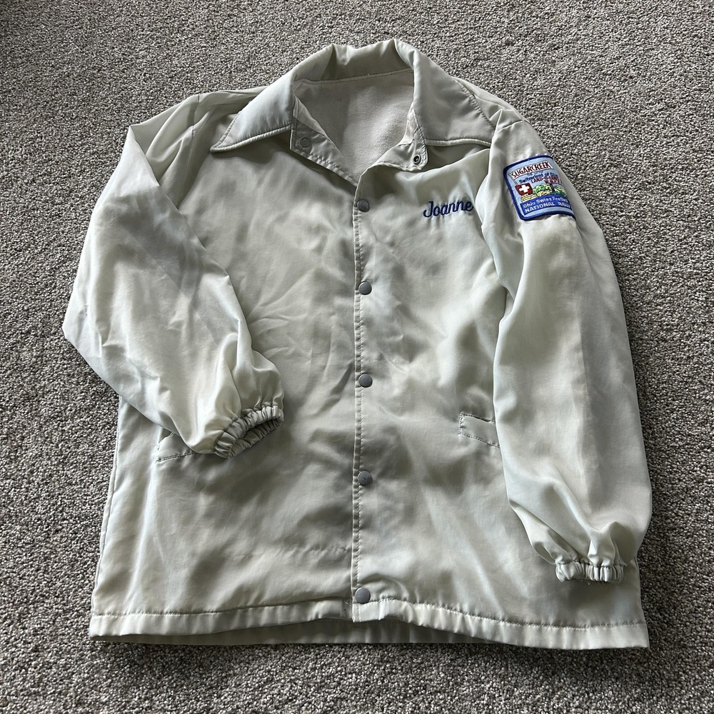 Vintage Land-O-Lakes Of Ohio Jacket Womens Large White Snap Windbreaker RV